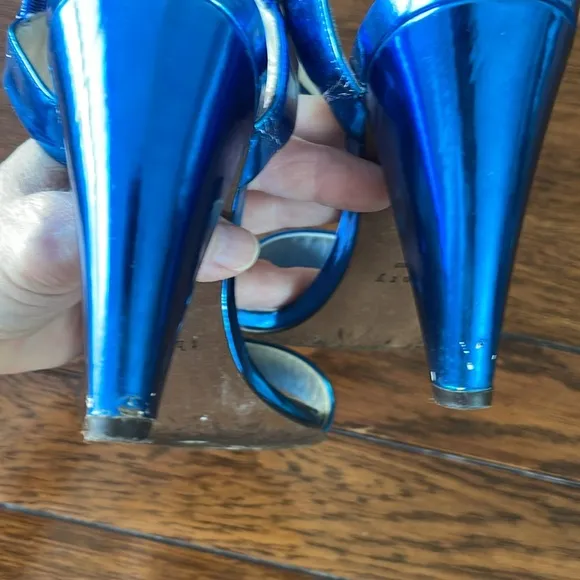 Theory Tella Electric metallic blue Heel Sandal 37 / 7 Y2K 80s leather