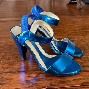 Theory Tella Electric metallic blue Heel Sandal 37 / 7 Y2K 80s leather