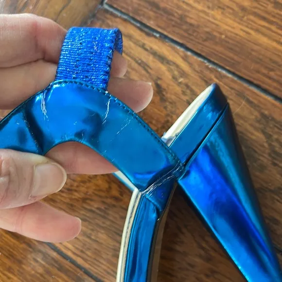 Theory Tella Electric metallic blue Heel Sandal 37 / 7 Y2K 80s leather