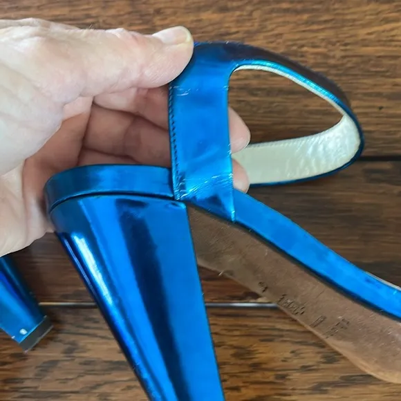 Theory Tella Electric metallic blue Heel Sandal 37 / 7 Y2K 80s leather
