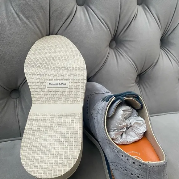 Thomas &amp; Vine Mens Chadwick Wingtip Derby Shoes Gray Size 9.5 (new Whit out box)