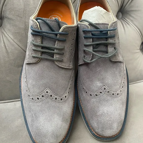 Thomas &amp; Vine Mens Chadwick Wingtip Derby Shoes Gray Size 9.5 (new Whit out box)