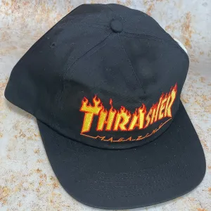 Thrasher Flame Embroidered Snapback Cap Black