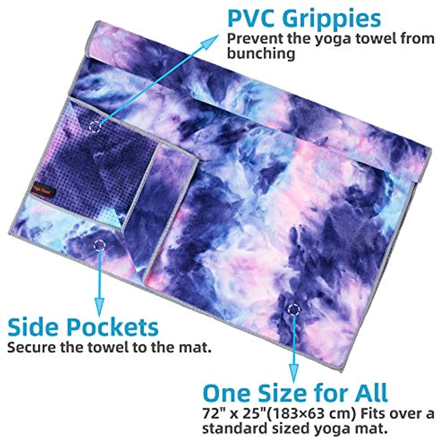 Toalla de yoga antideslizante adorence (agarre de PVC mejorado bolsillos laterales) microfibra absorbente de sudor y secado rápido, ideal para yoga caliente, pilates y entrenamiento