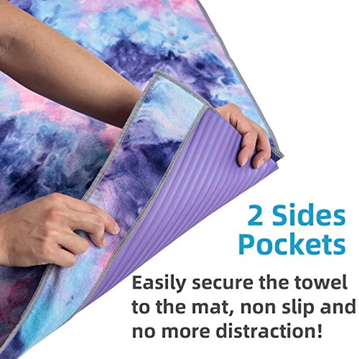 Toalla de yoga antideslizante adorence (agarre de PVC mejorado bolsillos laterales) microfibra absorbente de sudor y secado rápido, ideal para yoga caliente, pilates y entrenamiento