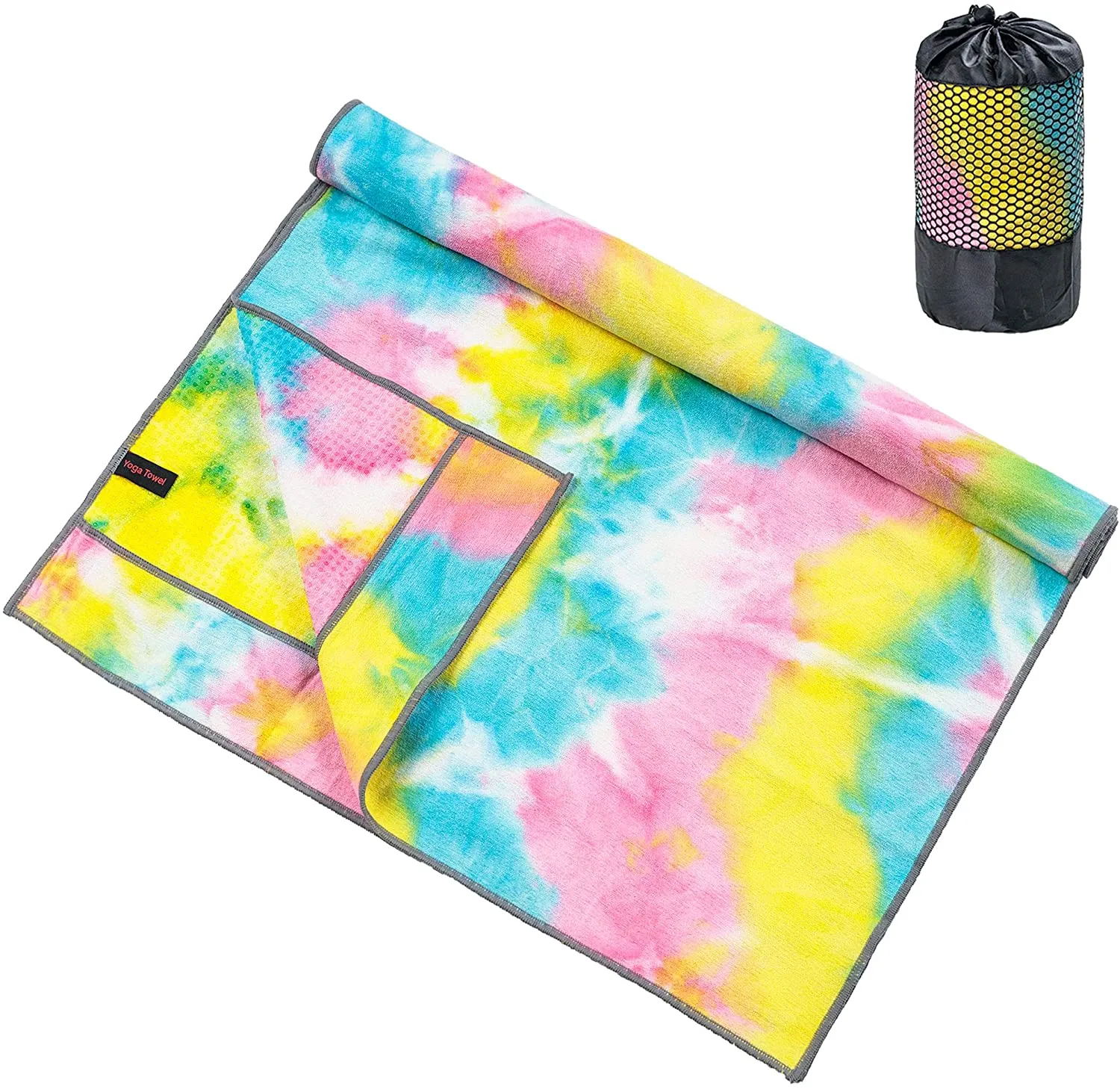 Toalla de yoga antideslizante adorence (agarre de PVC mejorado bolsillos laterales) microfibra absorbente de sudor y secado rápido, ideal para yoga caliente, pilates y entrenamiento