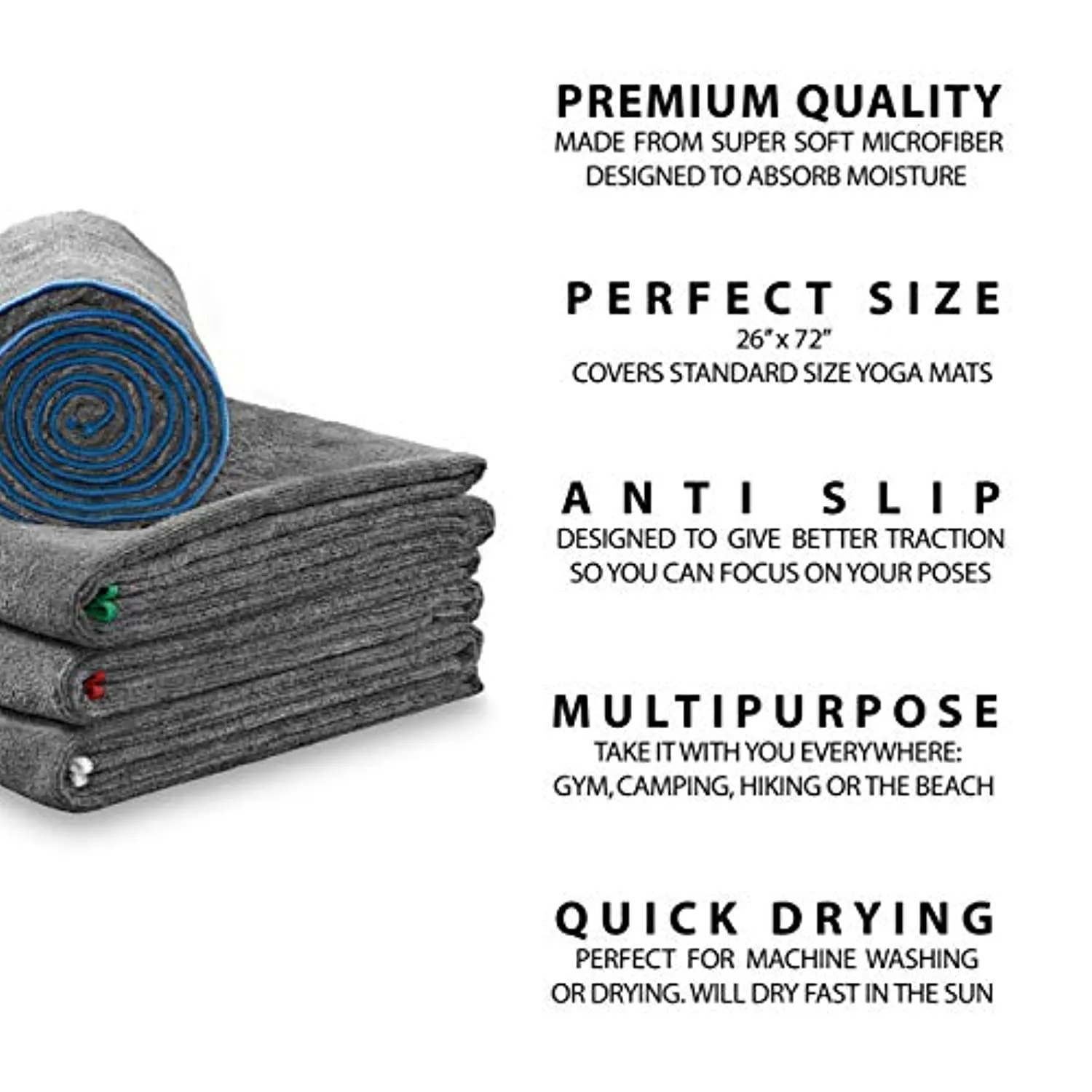 Toalla de yoga Asana Mate de microfibra 26 x 72 antideslizante para yoga caliente, toallas de gimnasio suaves y absorbentes para yoga caliente, pilates, entrenamientos, ejercicios…