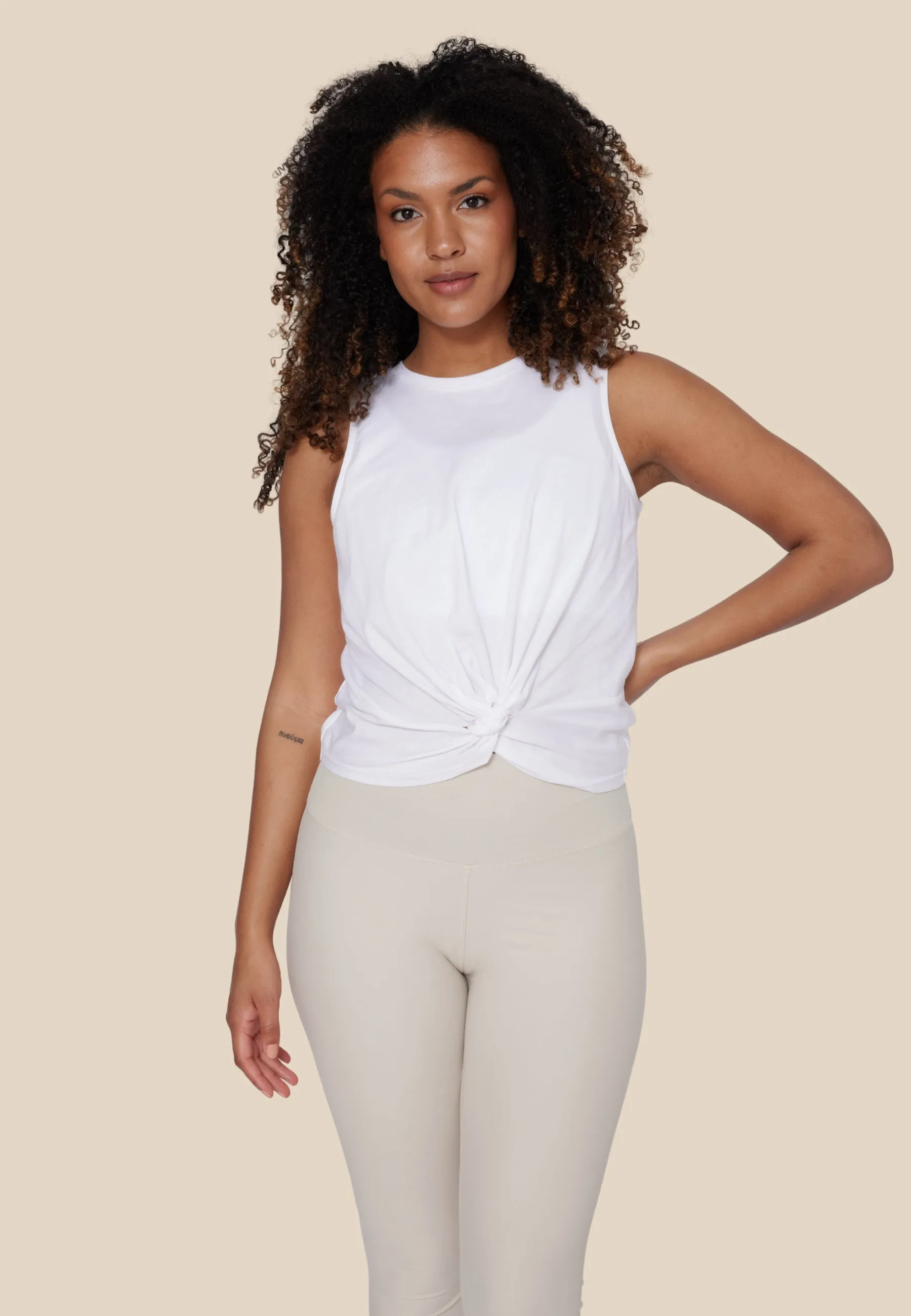 Twisted Front Knot Top - White