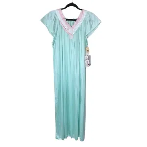 Vanity Fair Vintage Sea‎ Foam Green Mint Pink White Nightgown NWT Size Medium