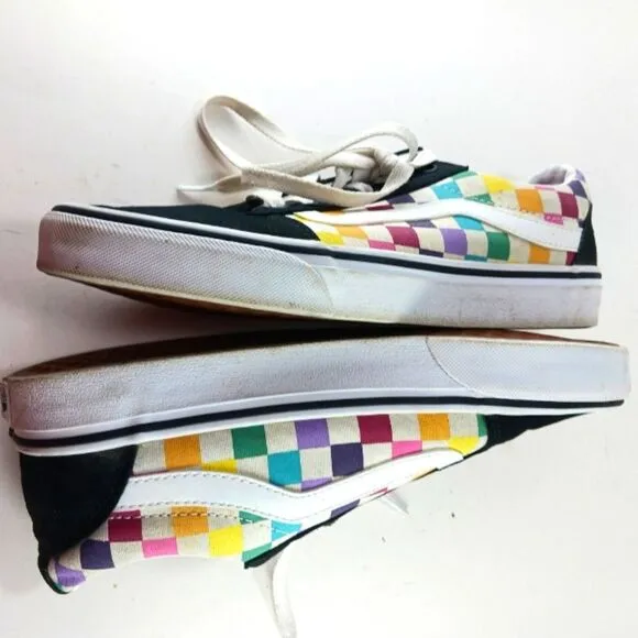 Vans Old School Rainbow Checked/ Black Canvas  Skate Shoe/ Sneaker Women's 8.5..