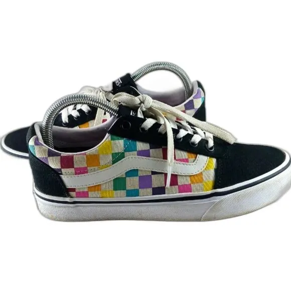 Vans Old School Rainbow Checked/ Black Canvas  Skate Shoe/ Sneaker Women's 8.5..