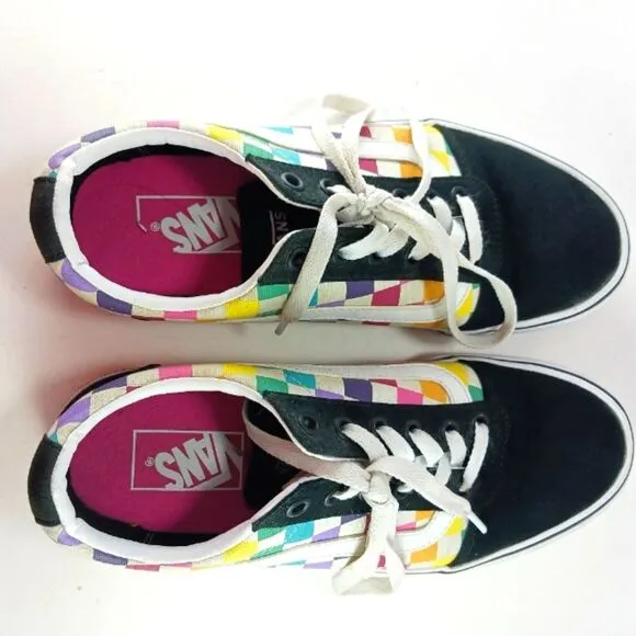 Vans Old School Rainbow Checked/ Black Canvas  Skate Shoe/ Sneaker Women's 8.5..