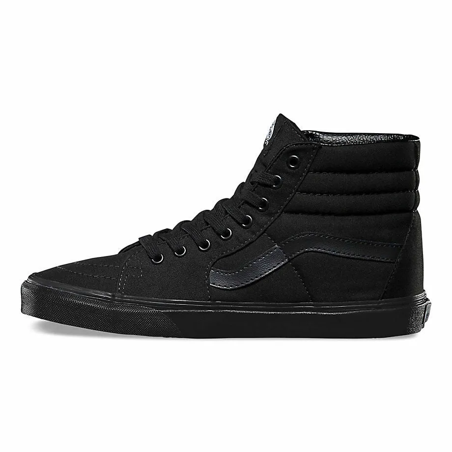 VANS SK8 HI BLACK BLACK BLACK CANVAS UNISEX TRAINERS
