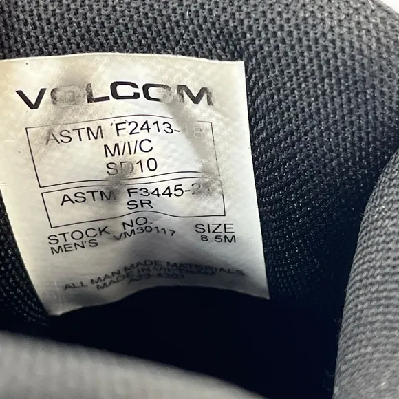 Volcom Men’s Workwear Black &amp; Gum Lace-Up Hard-Toe Skate Inspired Work Shoes 8.5