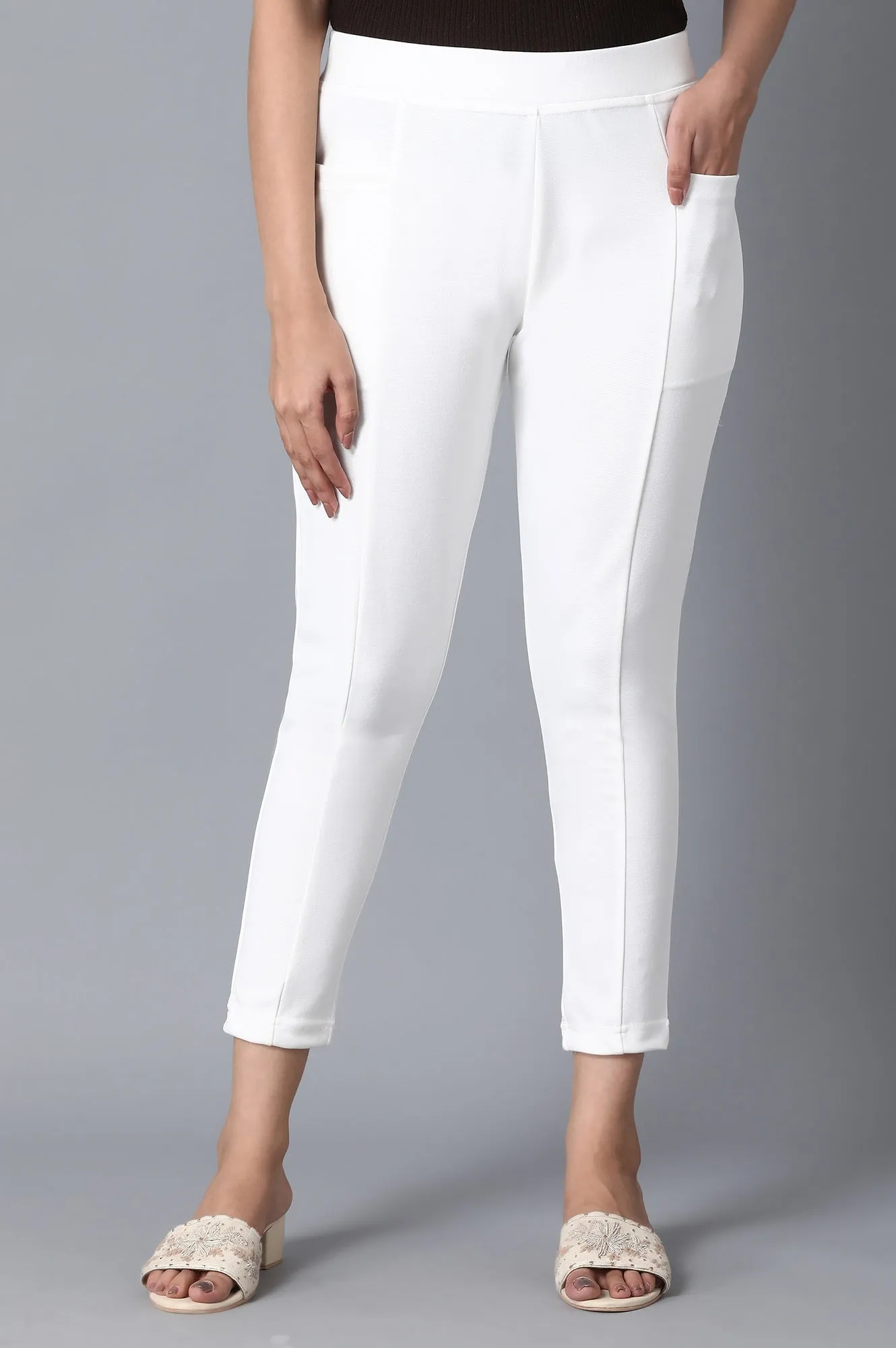 White Solid Yoga Tights