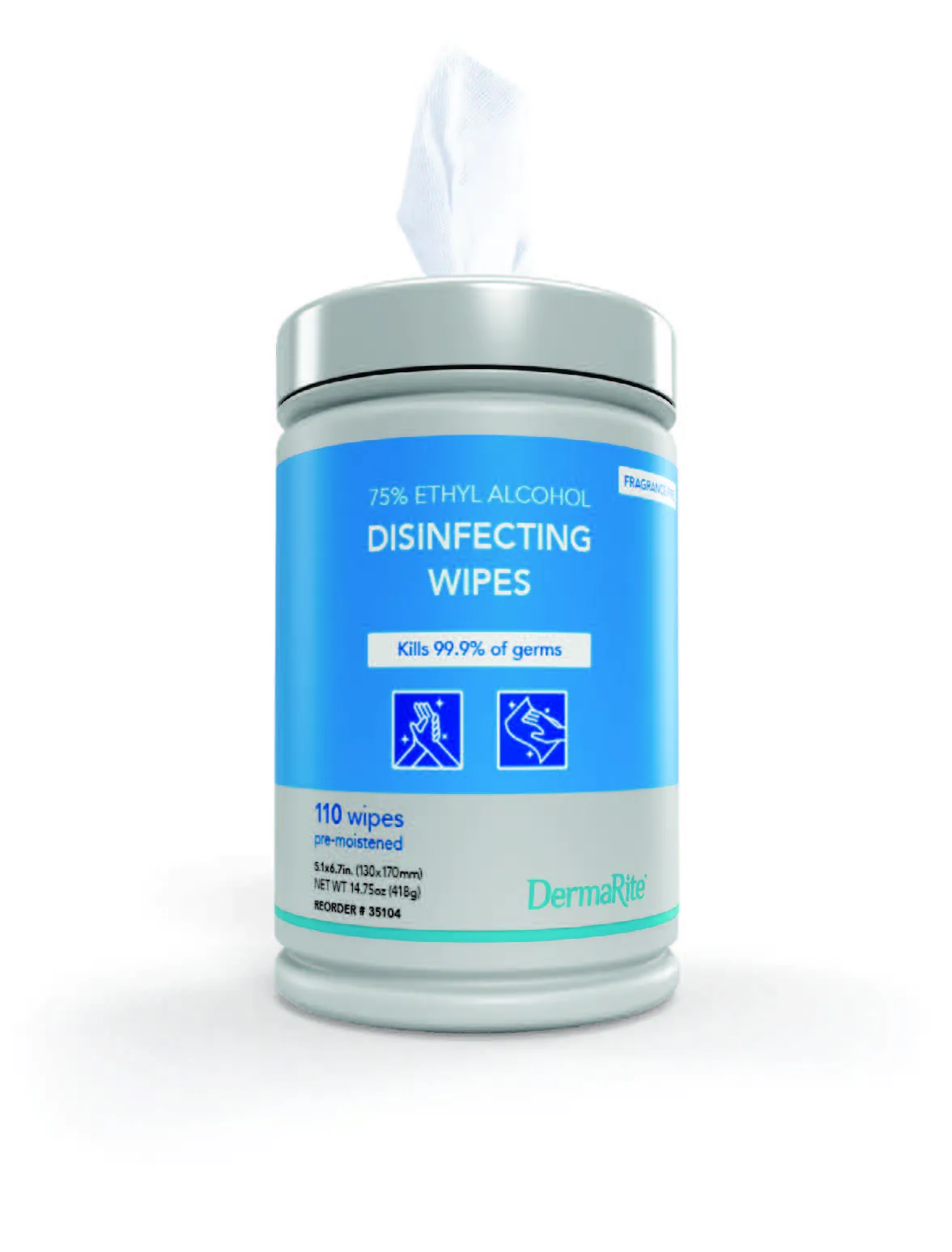 Wipe Disinfecting No Rinse Pop-up 75% Ethyl Alcohol 5.1x6.7 by Dermarite