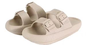Women Men Cloud Slides for Quick Drying Non-Slip Double Buckle Pool Beach Sandals Open Toe Soft Thick Sole Cushioned Pillow Slippers Bathroom Massage Spa Shower Shoes