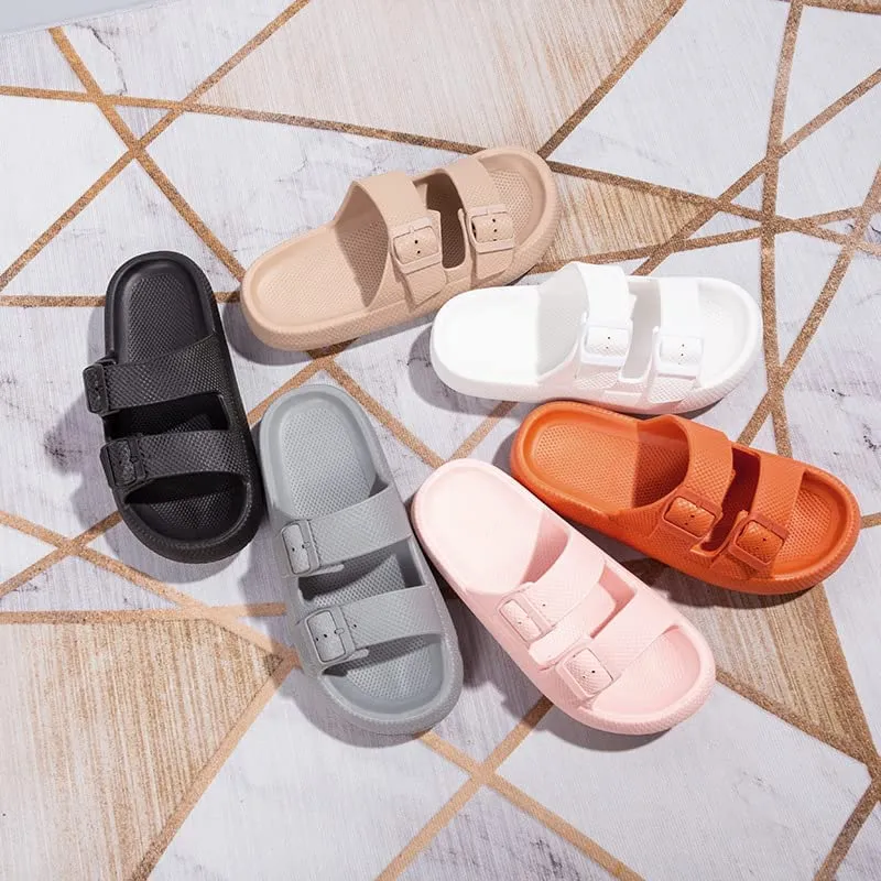 Women Men Cloud Slides for Quick Drying Non-Slip Double Buckle Pool Beach Sandals Open Toe Soft Thick Sole Cushioned Pillow Slippers Bathroom Massage Spa Shower Shoes