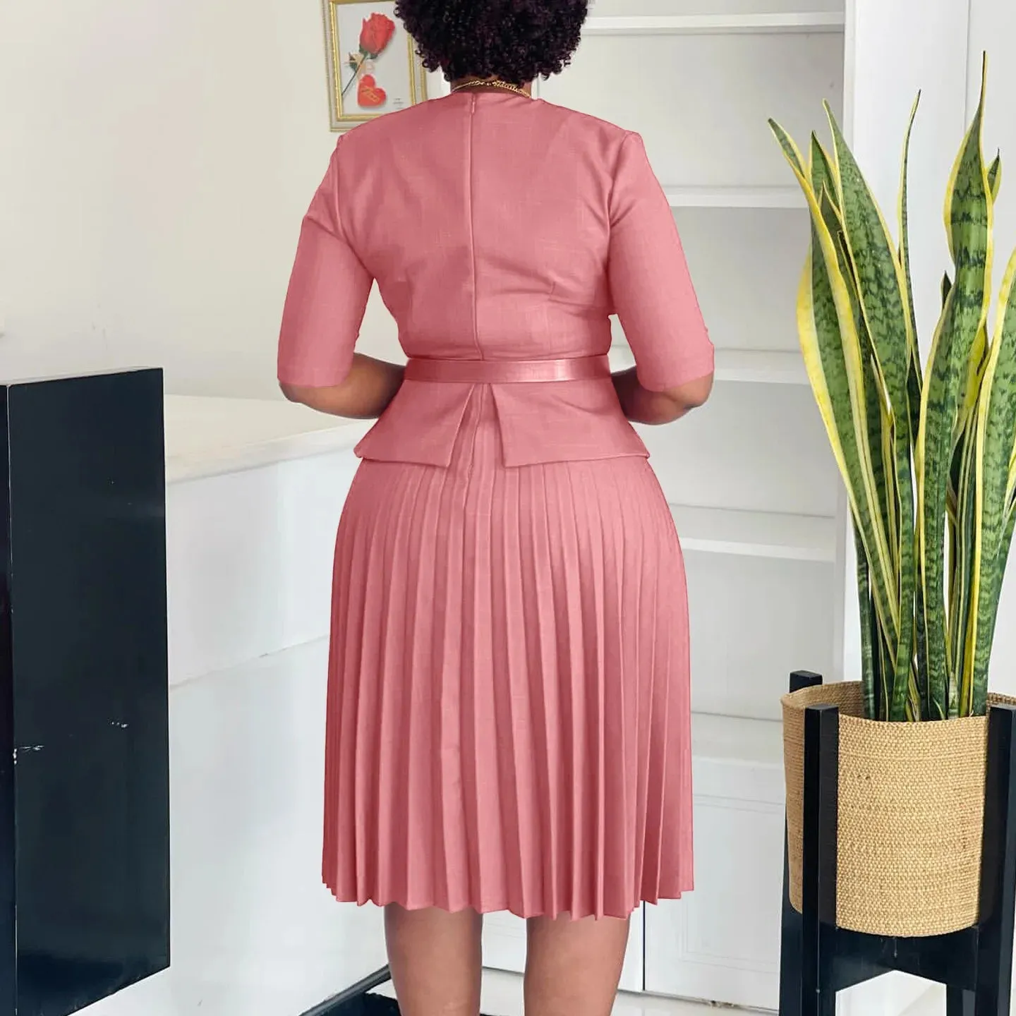 Women's 2024 New Fashion Plus Size V-Neck Pleated Dress