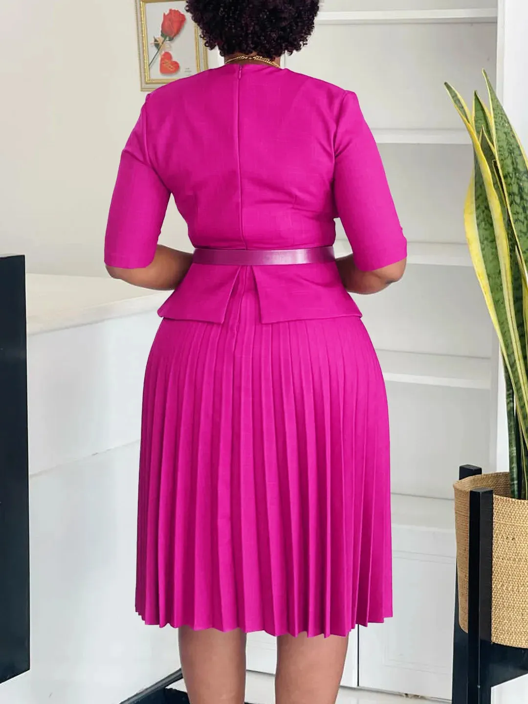 Women's 2024 New Fashion Plus Size V-Neck Pleated Dress