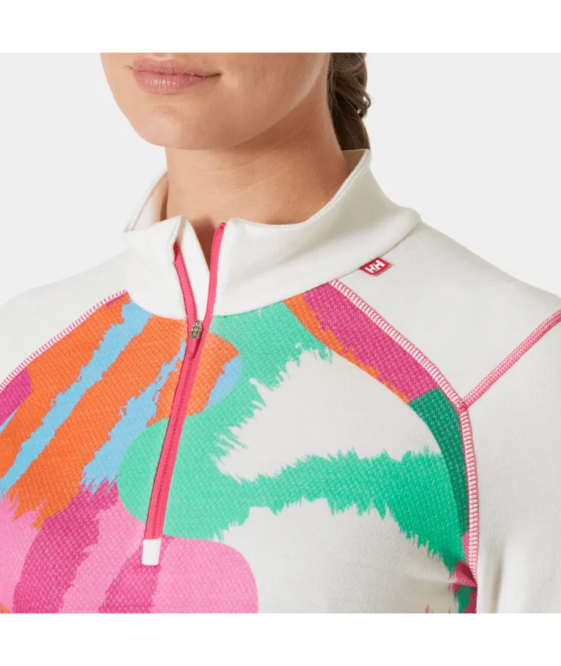 WOMEN'S LIFA MERINO MIDWEIGHT GRAPHIC 1/2 ZIP BASELAYER - OFF WHITE JPB AOP