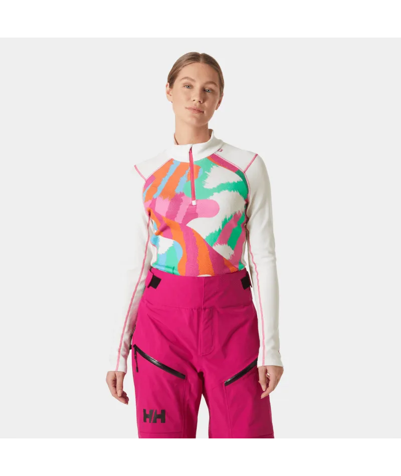 WOMEN'S LIFA MERINO MIDWEIGHT GRAPHIC 1/2 ZIP BASELAYER - OFF WHITE JPB AOP
