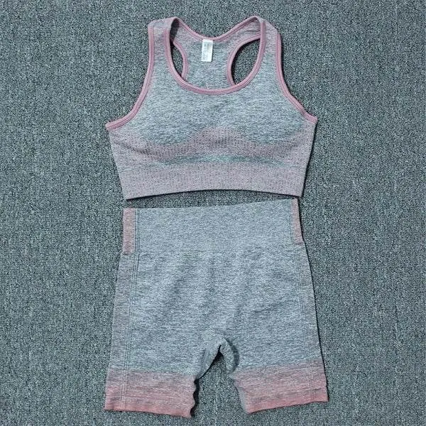 Women's Seamless Striped Gym Wear Shockproof Sports Bra Running T-shirt Fitness Shorts Fashion Elastic Tight Yoga Pants Set