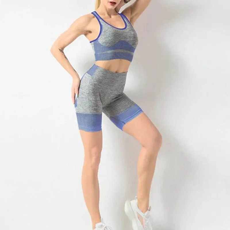 Women's Seamless Striped Gym Wear Shockproof Sports Bra Running T-shirt Fitness Shorts Fashion Elastic Tight Yoga Pants Set