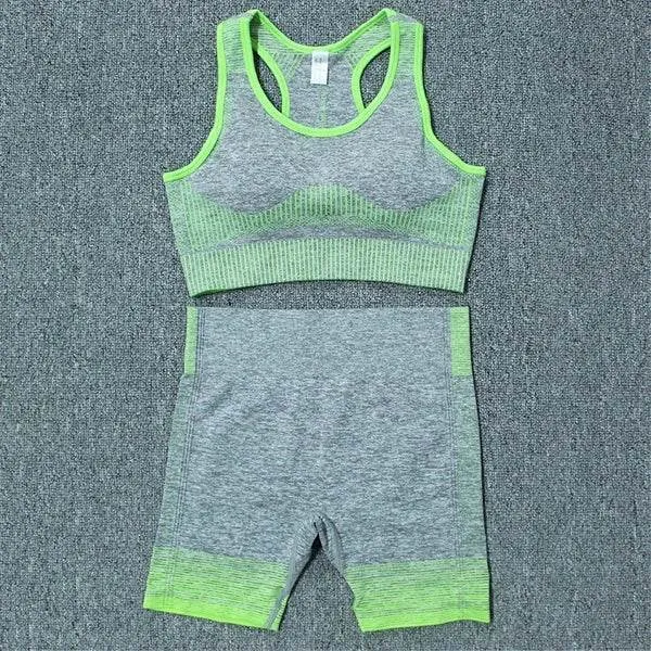 Women's Seamless Striped Gym Wear Shockproof Sports Bra Running T-shirt Fitness Shorts Fashion Elastic Tight Yoga Pants Set
