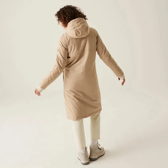Women's Yarli Waterproof Longline Jacket Warm Taupe Light Vanilla