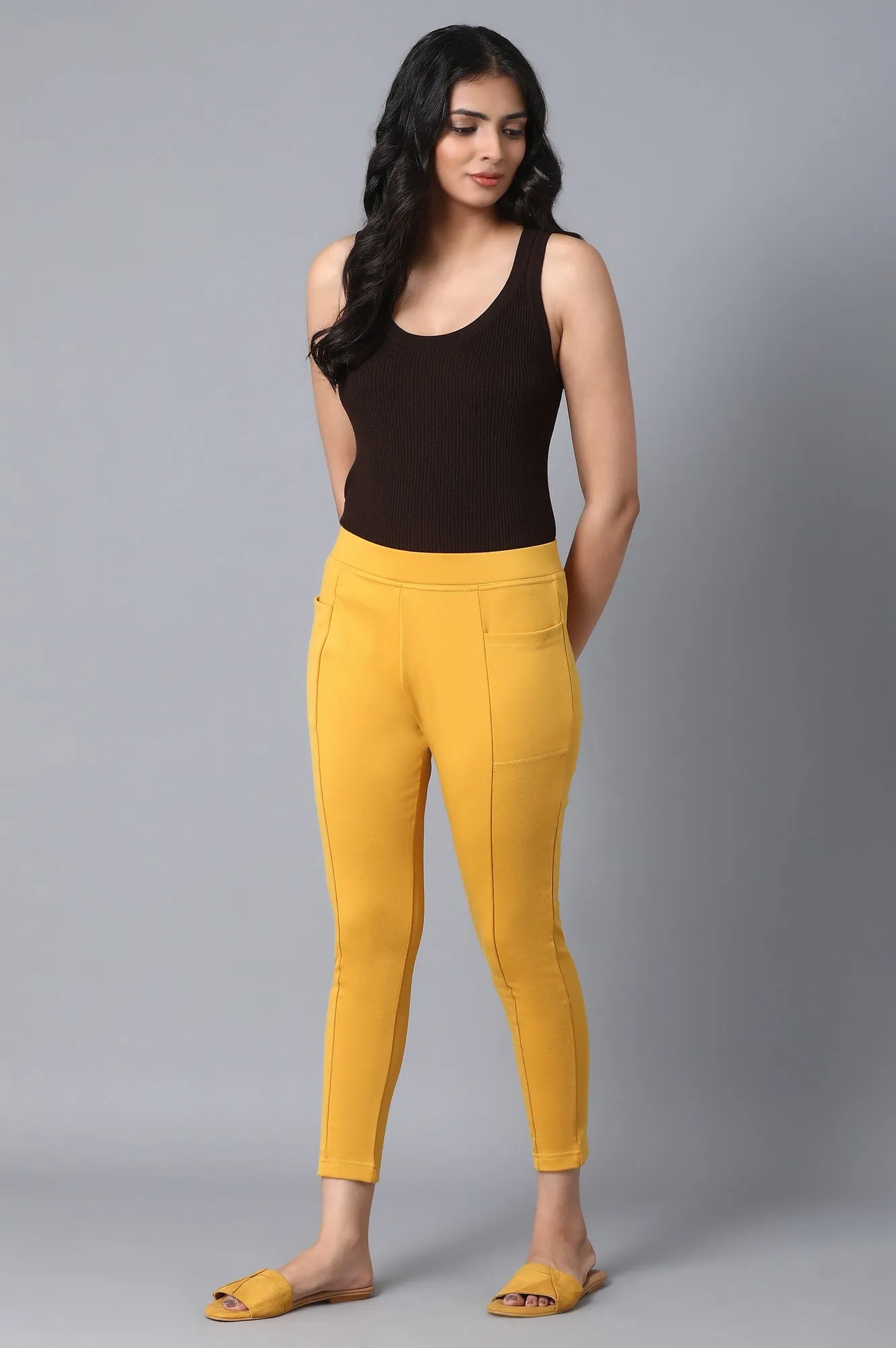 Yellow Solid Yoga Tights