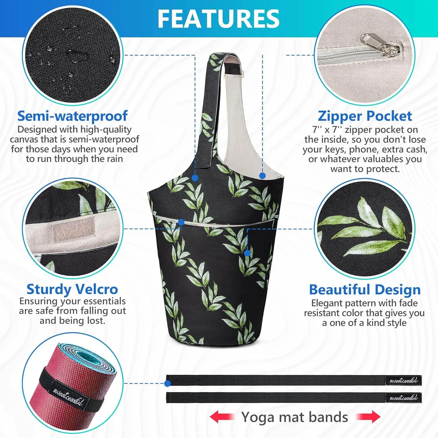 Yoga Mat Bag - Fits Most Size Mats - Holds More Yoga Accessories - Extra-Large, Multi-Functional Tote With Pockets - Wide, Adjustable Shoulder Strap