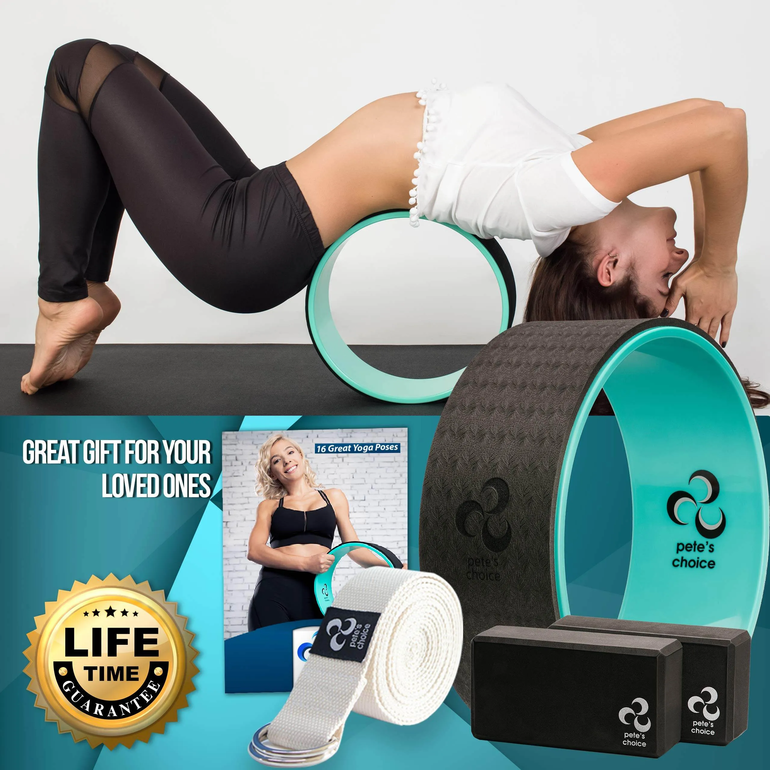 Yoga Set for Beginners – Yoga Wheel Kit   2 Yoga Blocks, BONUS eBook & FREE Yoga Strap | Yoga Starter Kit for Beginners | Ideal Yoga Gift