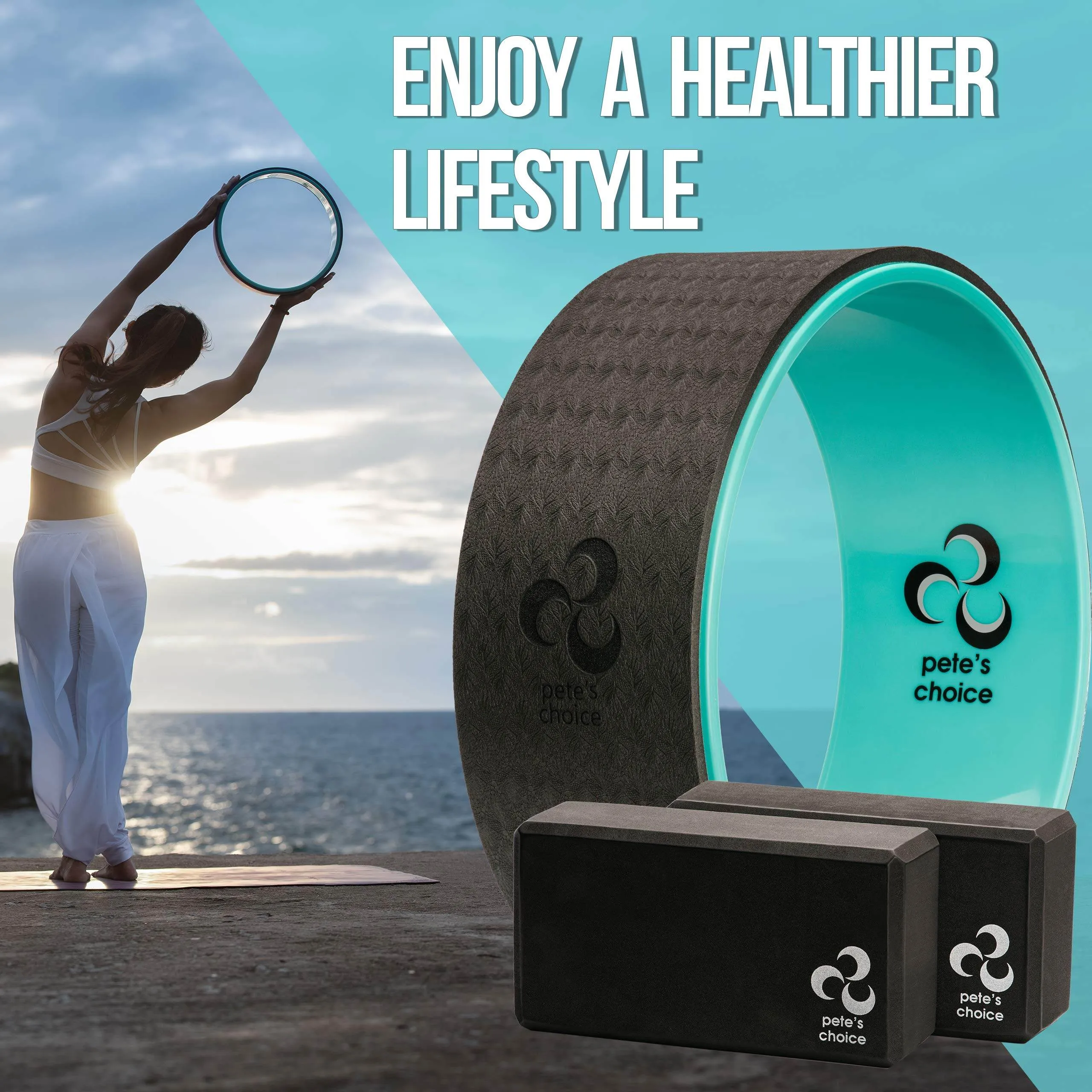 Yoga Set for Beginners – Yoga Wheel Kit   2 Yoga Blocks, BONUS eBook & FREE Yoga Strap | Yoga Starter Kit for Beginners | Ideal Yoga Gift