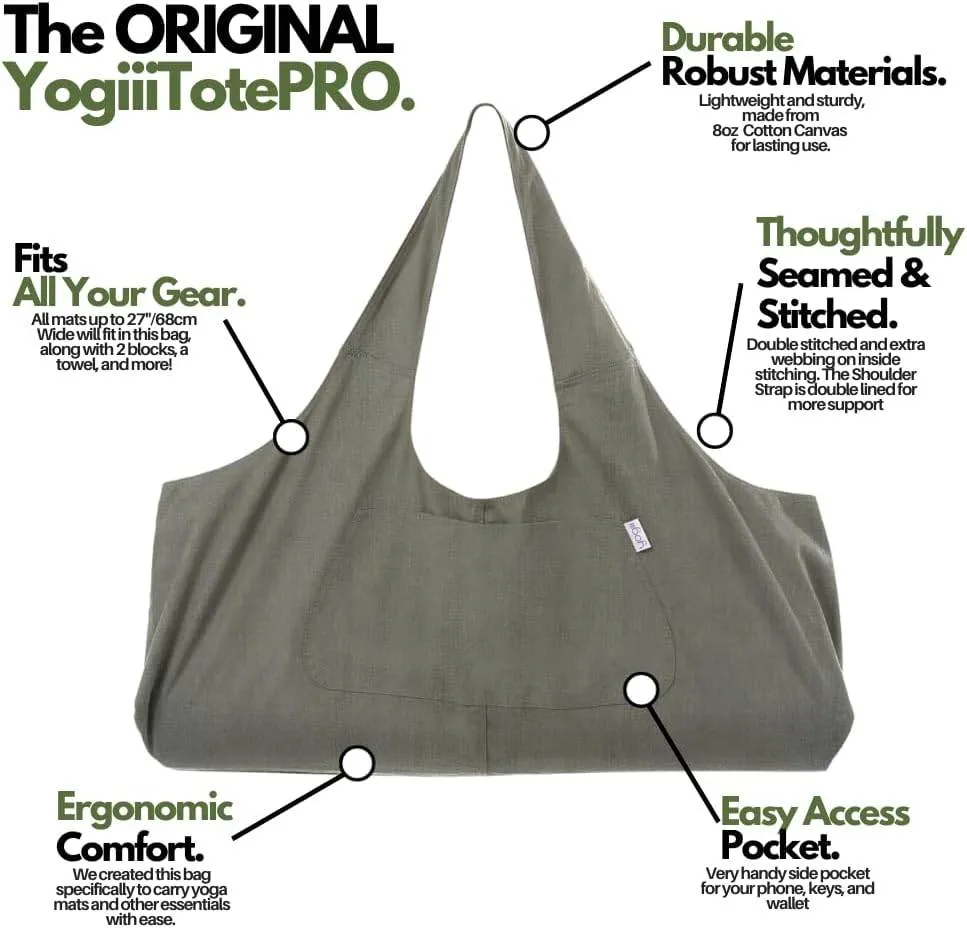 Yogiii Yoga Mat Bag | The ORIGINAL YogiiiTotePRO | Large Yoga Mat Bag or Yoga Mat Carrier with Side Pocket | Yoga Bag Fits Most Size Mats