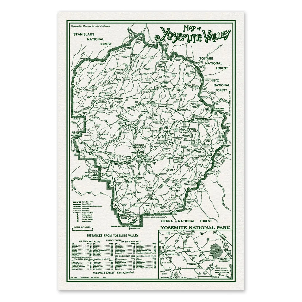 Yosemite Valley National Park Map Screen Print